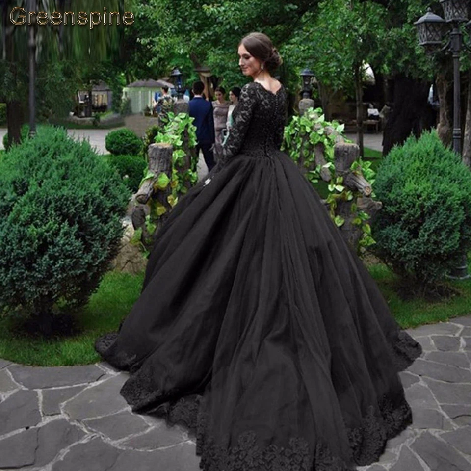 Зеленое винтажное черное свадебное платье с длинными рукавами Vestido De Novia 2019