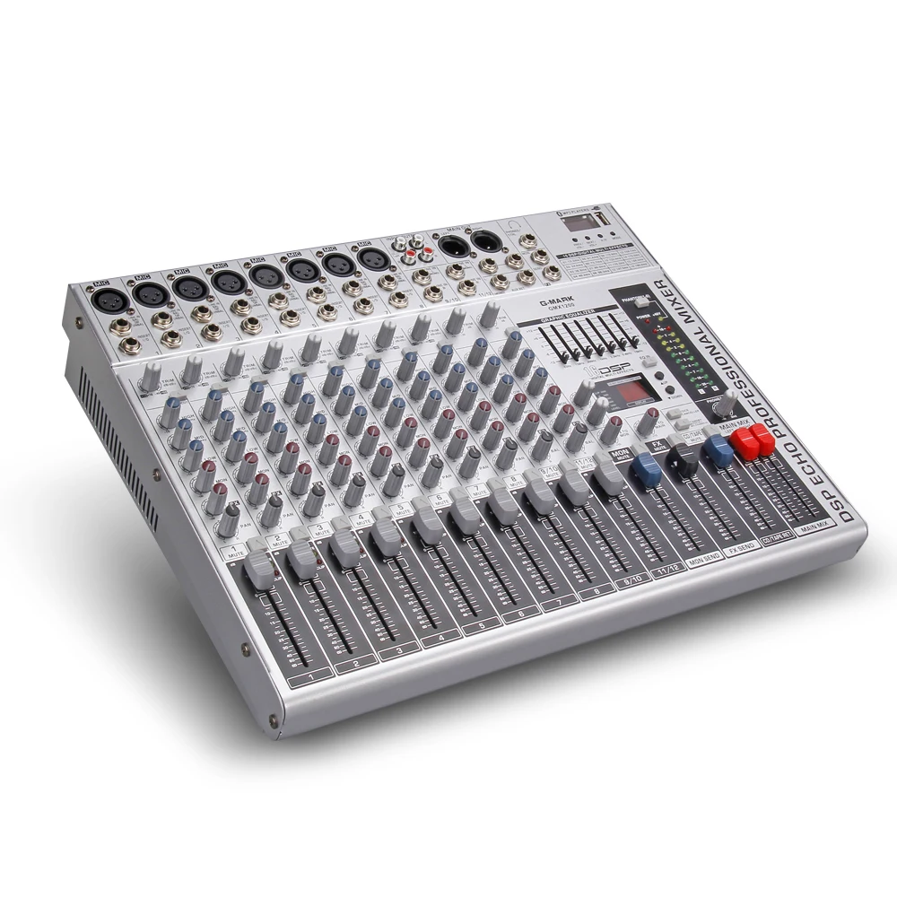G-MARK GMX1200 профессиональный звуковой микшер микшерный пульт dj Studio 12 каналов 8 моно 4 стерео 7 Бренд EQ 16 эффект USB Bluebooth