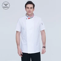 short sleeve spliced chef uniform workwear high quality catering restaurant coffee shop waiter uniforms casual tops aprons hats