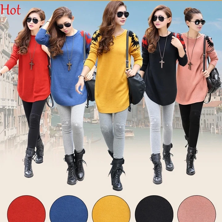 Hot Korean Womens Sweater Loose Long Sleeve Pullover Irregular Sweaters Autumn Outerwear Knitting Coat Colors SV006322 | Женская одежда