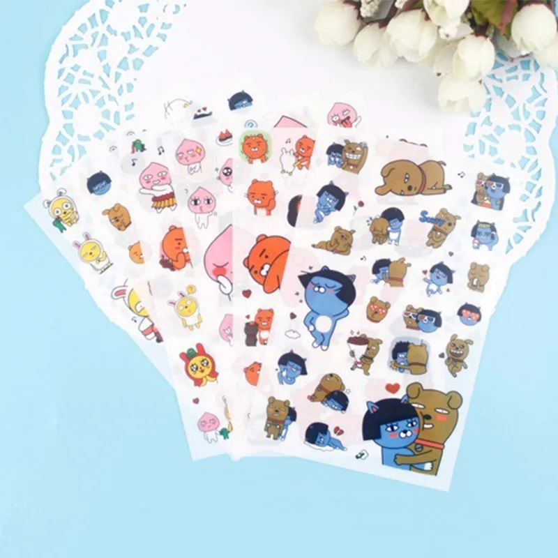 6 листов Корея канцелярские Kawaii Friends мультфильм Медведь Кролик персик наклейка