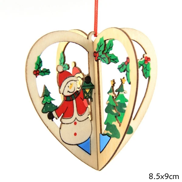 Heart 3 компл./лот 3D Рождественский деревянные подвески, украшения для дома для рождественской вечеринки Рождественская елка украшения Детские Рождественские подарки украшения - Цвет: Heart