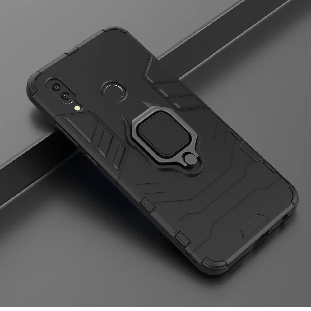 Для Huawei P Smart 2019 чехол PSmart Чехол Жесткий ПК Мягкий ТПУ робот-гибрид кольцо Броня