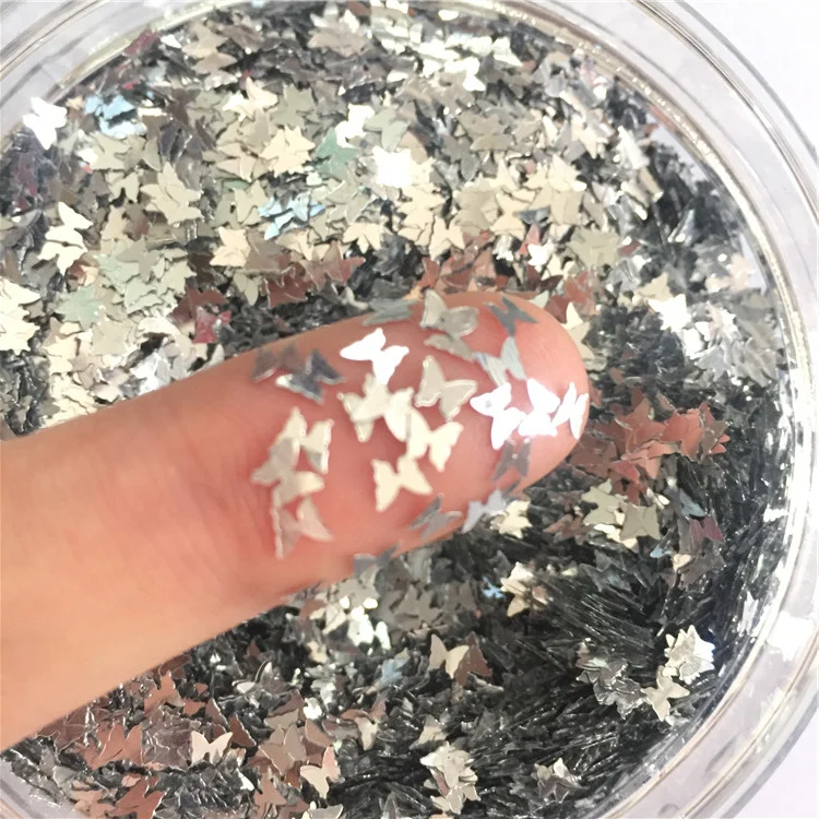 Solid Silver 8 г блестки ПЭТ ультратонкие Блестки 3 мм бабочка Лазерная блестка Блестки для украшения ногтей боди-арт живопись ногтей DIY Декор - Цвет: Solid Silver