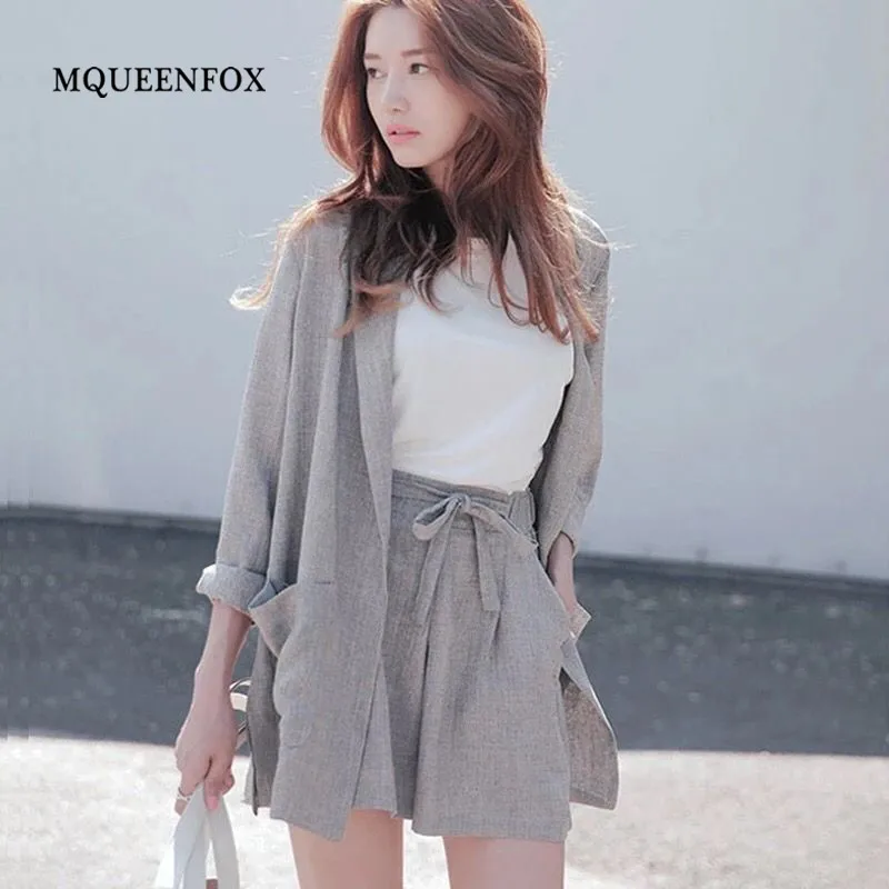 Женский офисный костюм из двух предметов Повседневный хлопковый льняной блейзер