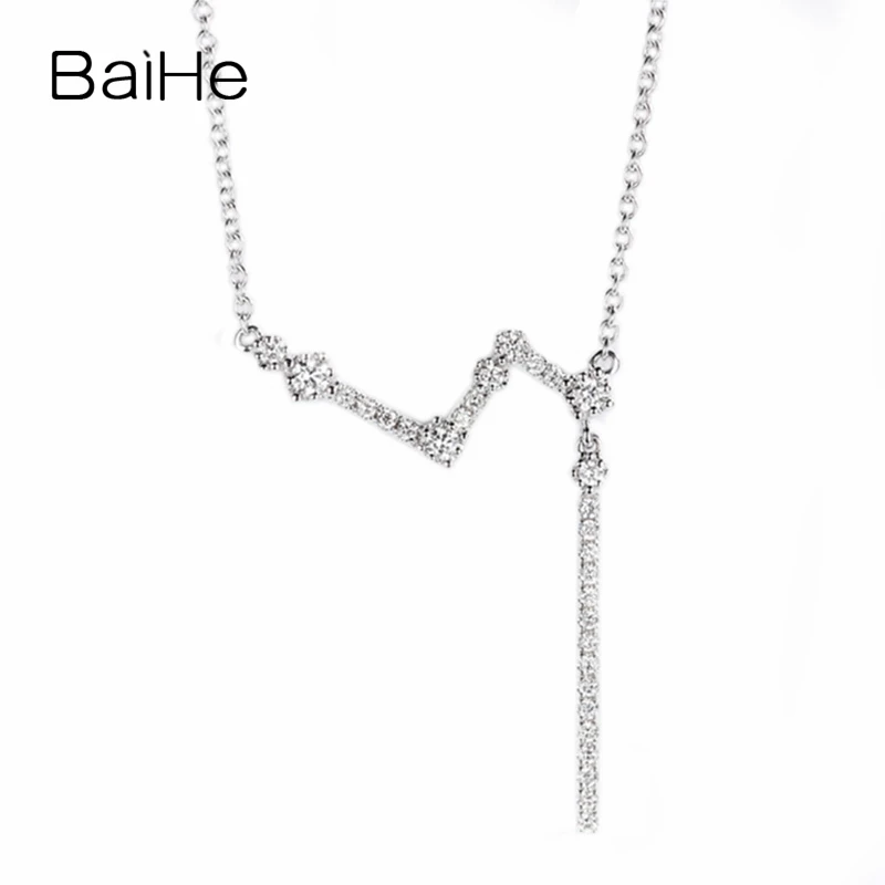 

BAIHE Solid 18K White Gold 0.23ct H/SI Natural Diamond Necklace Women Wedding Fine Jewelry Making Collar de diamantes Halskette