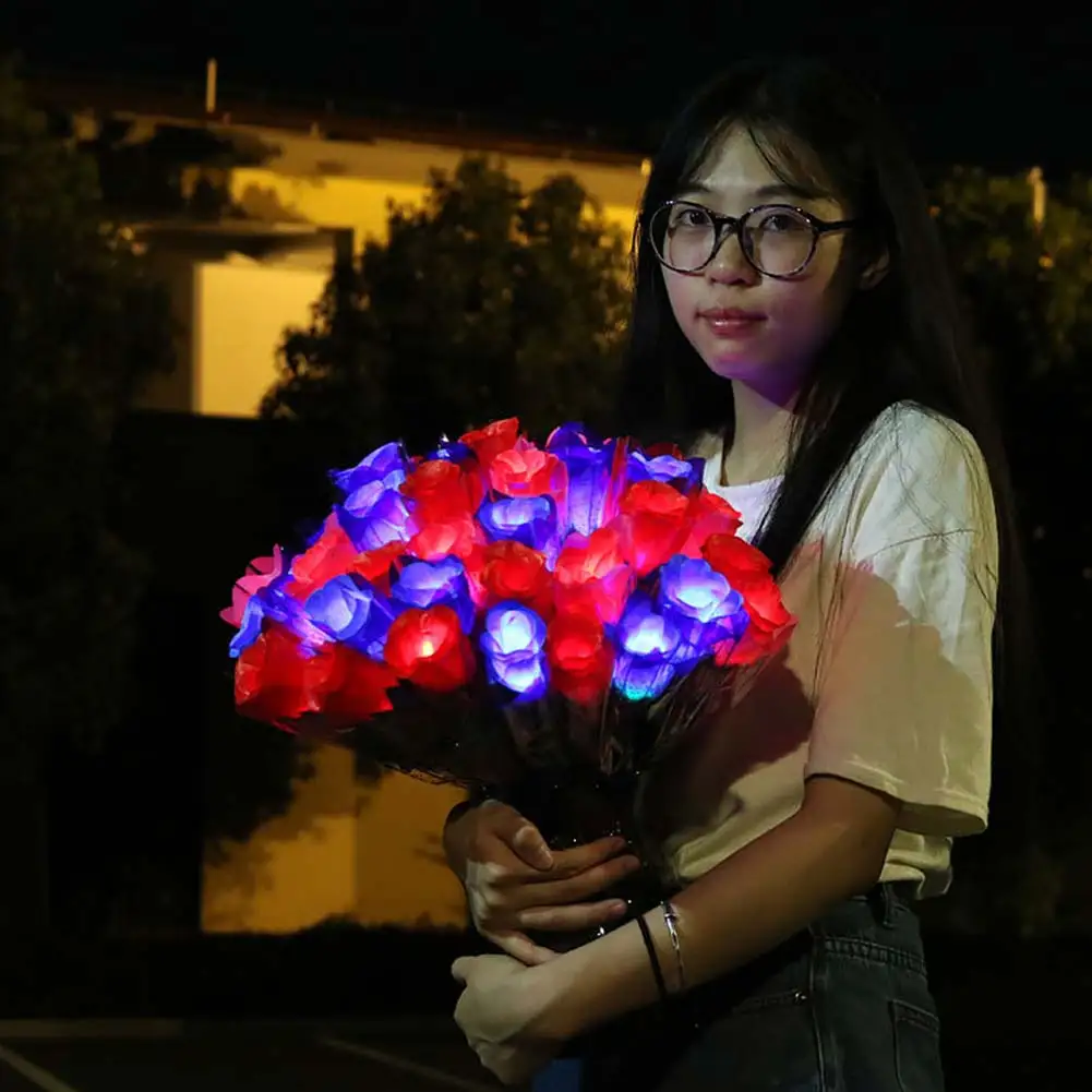 1 шт. светодиодный искусственная Роза светящиеся пластиковые розовые валентинки
