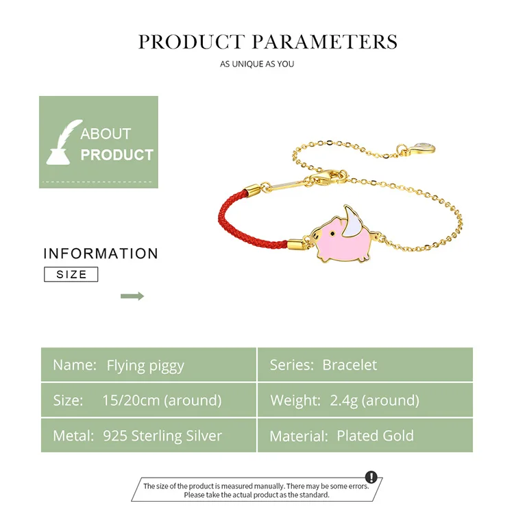 Коллекция BAMOER Pig, 925 пробы, серебряная, розовая, свинья, красная веревка, женские браслеты на цепочке, серебряные ювелирные изделия BSB008