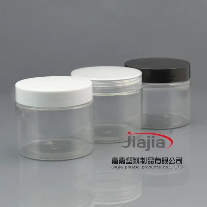 Free shipping: 180ml Cosmetics Packaging PET Jar,180g clear Cream Jar with white/black/clear PPcover, PET Transparent Container