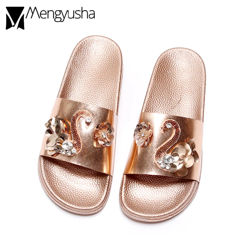 Сандалии pantufa женские с цветочным принтом пляжные шлепанцы блестками гладиаторы