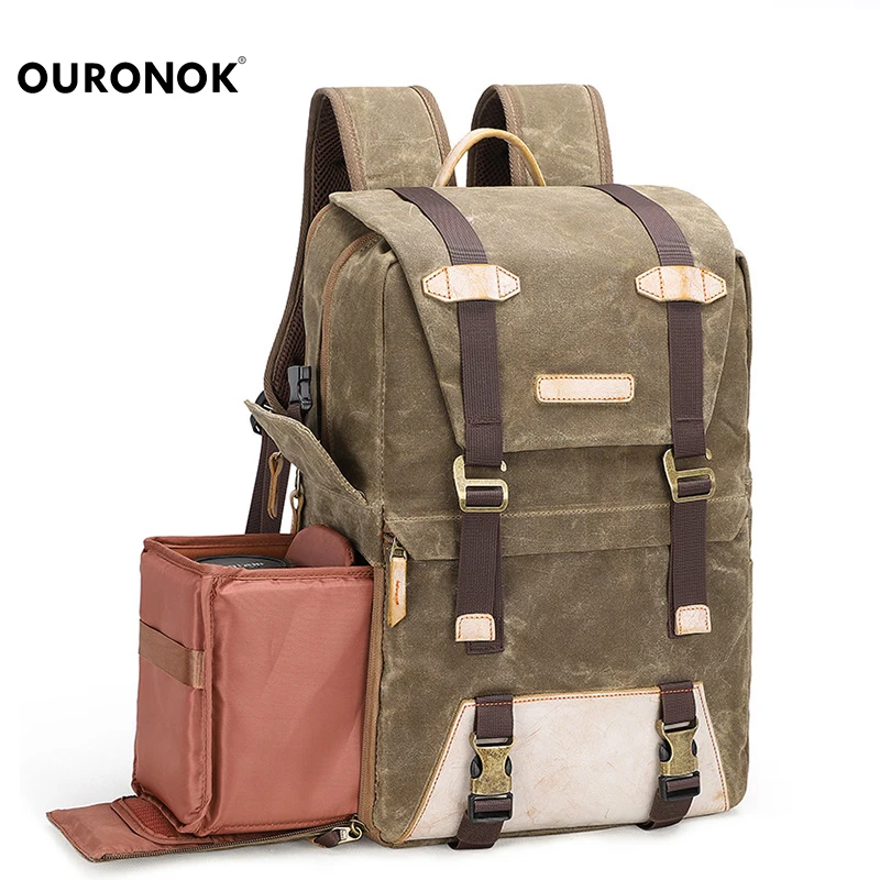 Холщовый водонепроницаемый рюкзак для фото на спине и с двойным плечом камеры