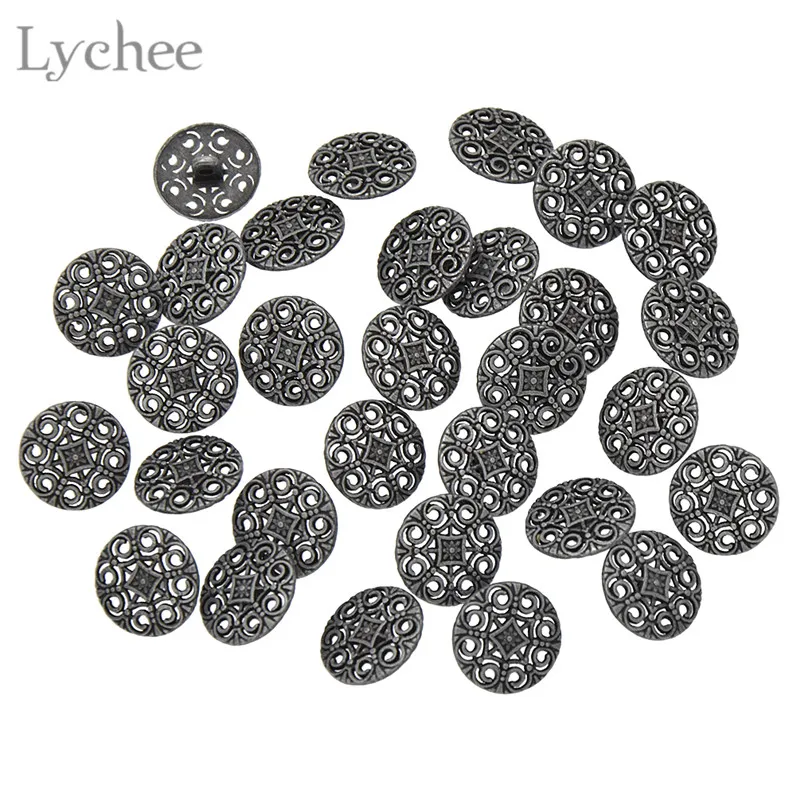 Lychee Life 30 шт. Серебристые Металлические резьбовые пуговицы с вырезанными цветами