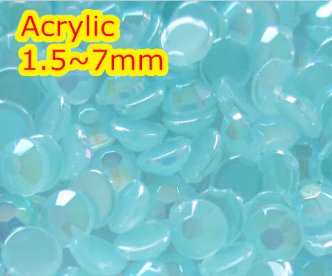 

Jelly Aquamarine AB Color 1.5~7mm Flat Back Round Acrylic rhinestone,Acrylic Resin 3D Nail Art / Garment Rhinestone