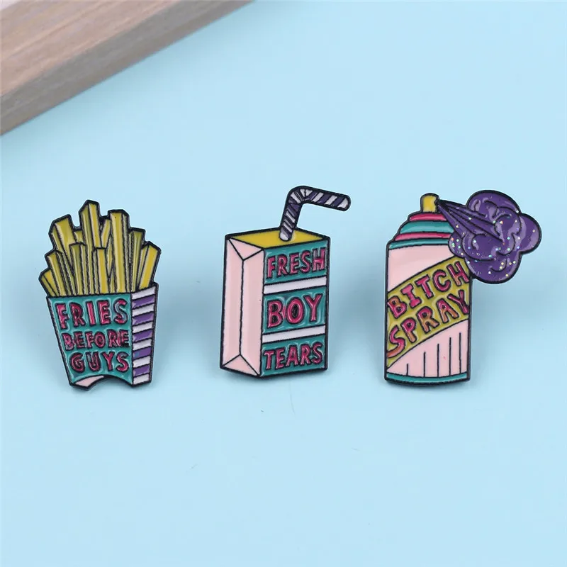 Свежий мальчиков слёз надпись &quotFries Before Guys&quot Bitch спрей брошки эмаль Нагрудные