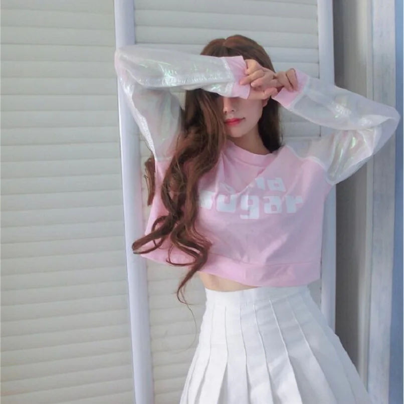 2018 для женщин Корейский Ulzzang Harajuku школа мечта шить короткие укороченная футболка