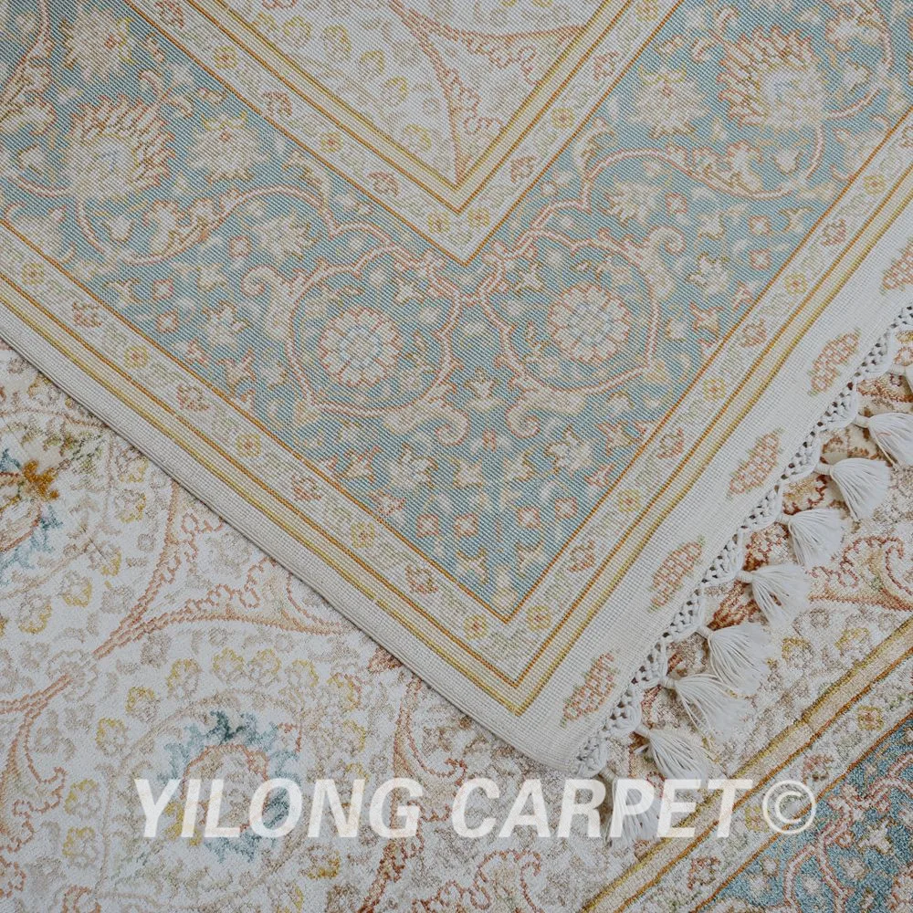Yilong 3 5 'x 5' Восточная шелковая ковровая дорожка бежевая Изысканная маленькая