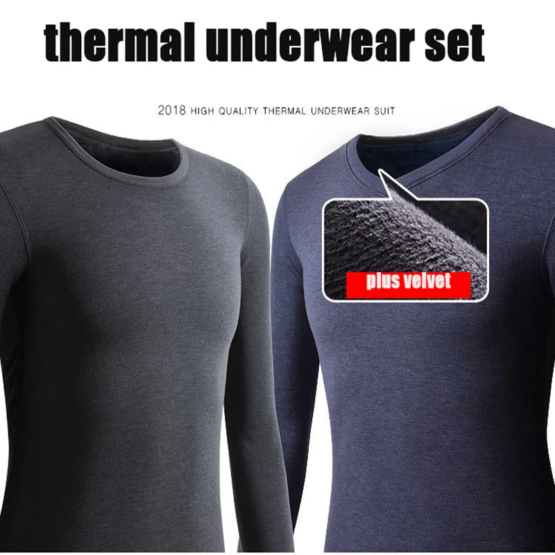 XL-7XL Thermal underwear sets fleece thick solid winter inner wear soft warm undershirt underpants 2 pieces set men Long Johns