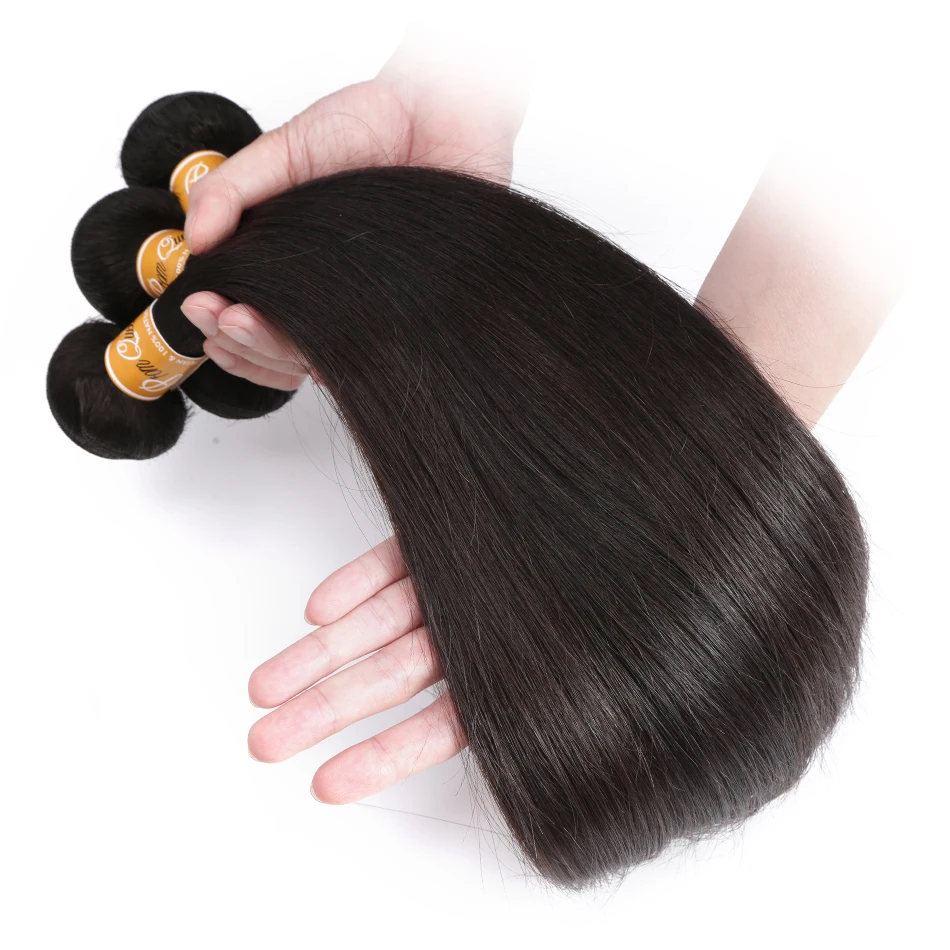 Promqueen бразильские волосы Remy плетение человеческие пучки с закрытием прямые 3