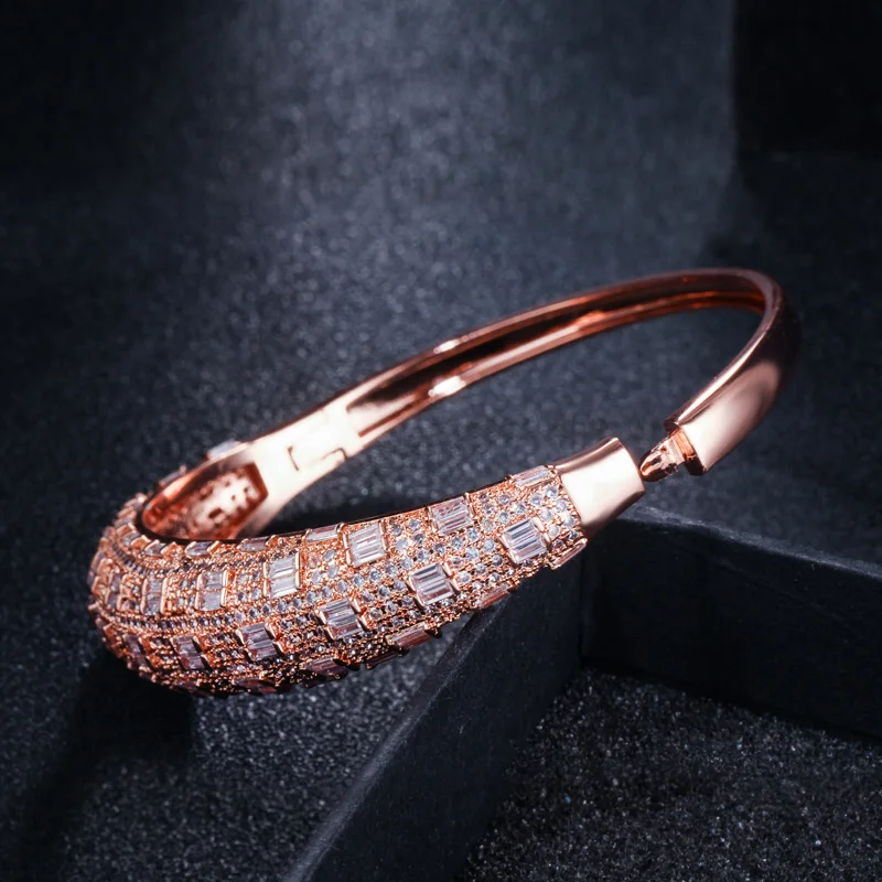 

BeaQueen Gorgeous African Nigerian Yellow Gold Color Cubic Zircon Paved Setting Luxury Ring Bangle Women Jewelry Sets JS159