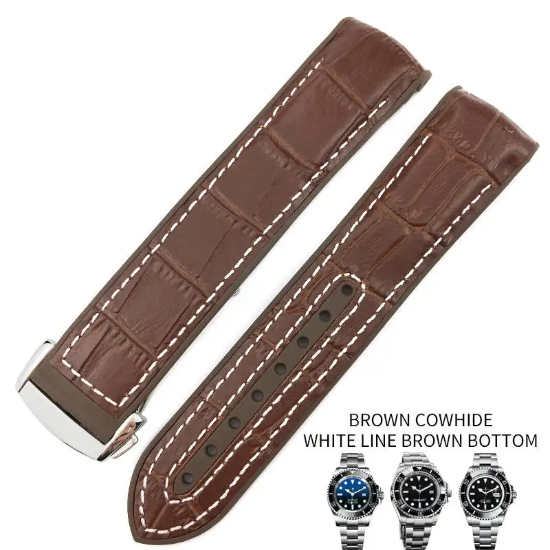 brown leather white 20 мм 21 мм резиновый силиконовый ремешок для часов с нейлоновым ремешком для роля Daytona Submariner DEEPSEA GMT SEAMARSTER 8900 часы - Цвет ремешка: brown leather white