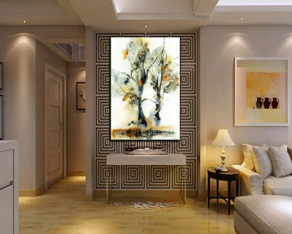 Абстрактная картина с изображением растений и деревьев ручной работы