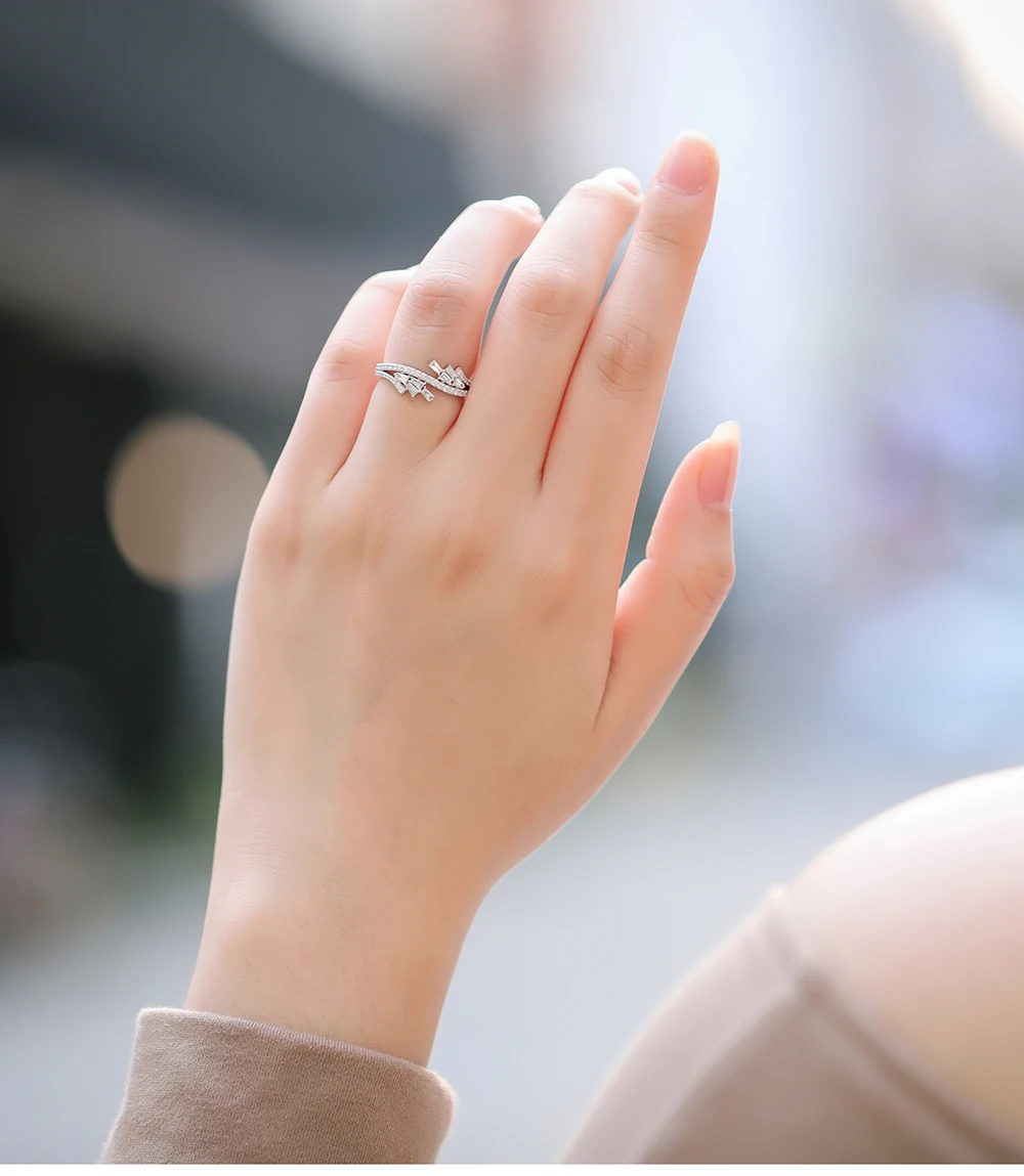 AULEEZE в форме пера 0,46 cttw Кольцо C настоящим бриллиантом Твердые 18 K 750 белые золотые офисные женские кольца ювелирные изделия с бриллиантами