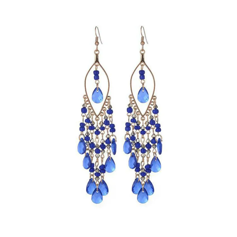 

Factory direct sales in Europe and the sweet Bohemia exaggerated fashion beads tassel pendant earrings