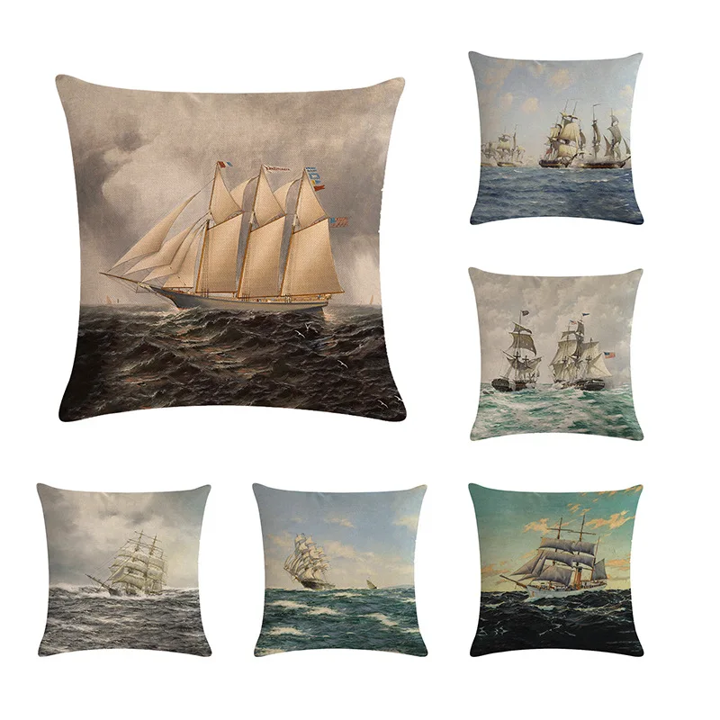 

Beautiful sea sailing Decorative Cushion Cover Cotton Linen Square Throw Pillow Cover Pillow Case Home Office Car Sofa Decor