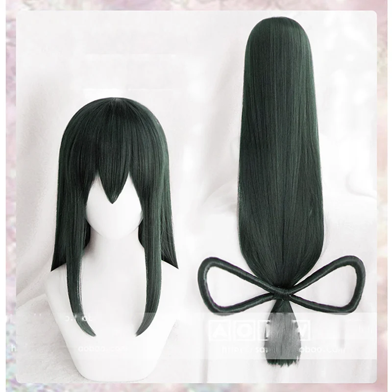 

High Quality My Hero Academia Tsuyu Asui Wigs Long Dark Green Heat Resistant Synthetic Hair Perucas Cosplay Wig + Wig Cap