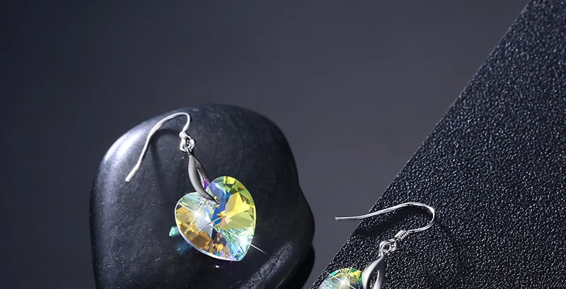 925 пробы Серебряные серьги сердце кристалл от Swarovski для Для женщин милый романтический серьги-подвески с крючком блестящие свадебные Юбилей