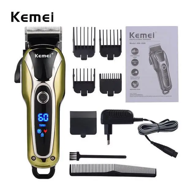 Kemei 100-240 В перезаряжаемый электрический триммер для волос с ЖК-дисплеем