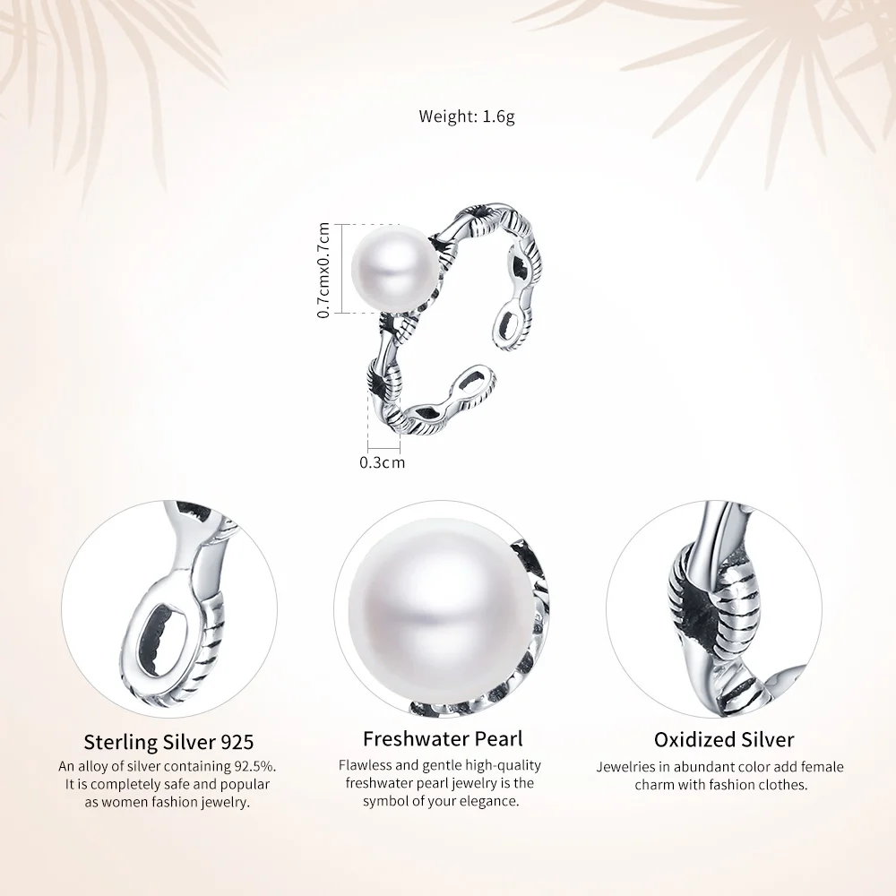 Voroco чистый 925 стерлингового серебра с пресноводной жемчужиной кольцо