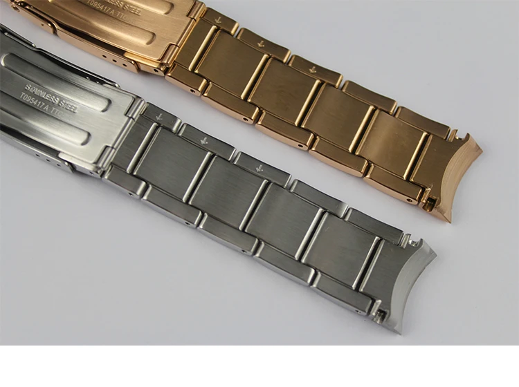 

19mm T095417A Watchband Watch Parts male strip Solid Rose Gold Stainless steel bracelet Folding Buckle strap For T095