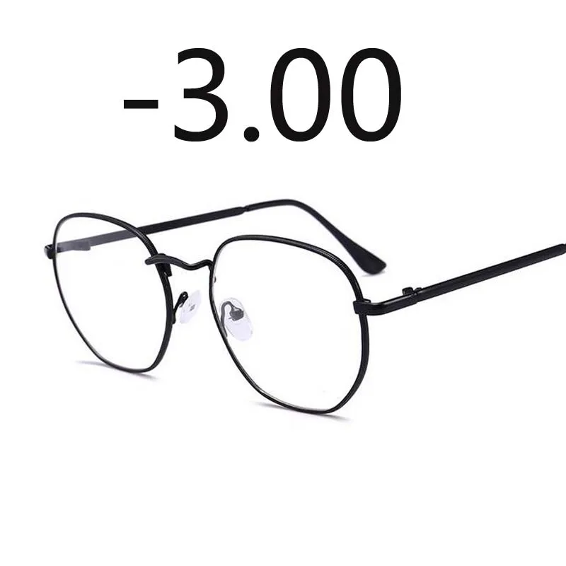 Black Myopia-300 Оправа для очков из сплава, женские негабаритные очки для близорукости, женские винтажные очки для близорукости-1,0-1,5-2,0-2,5-3,0-3,5-4,0 - Цвет оправы: Black Myopia-300