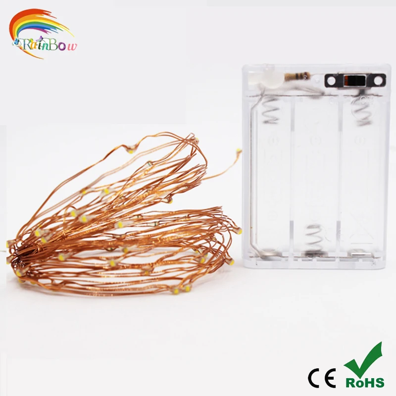 Гирлянда из медной проволоки на 20/50/100 светодиодов с питанием от USB/аккумулятора