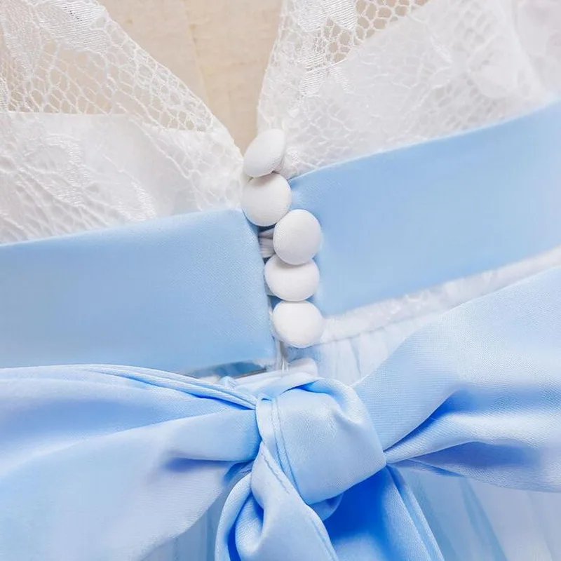 

Palace Formal Kids Girl Dress Evening Party Prom Ball Gown Blue Backless Lace Bow Girls Dress Children Pageant Clothes Vestidos