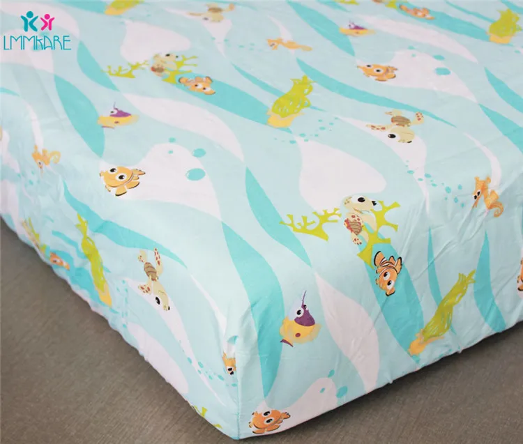 Fitted Sheet Постельное белье для новорожденных малышей Комплект хлопок мультфильм кровать бампер подводный мир детские вышитые Детские сумка для хранения простыня и пододеяльник унисекс - Цвет: Fitted Sheet