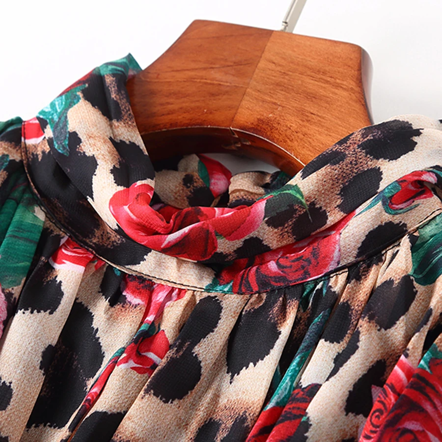 Женское платье с леопардовым принтом Платье макси длинным рукавом праздничное