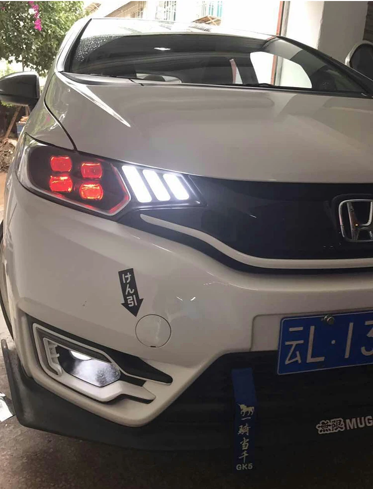 Автомобильный Стайлинг для Honda Fit/JAZZ- светодиодный автомобильный Головной фонарь в сборе светодиодный Demon Eyes DRL указатели поворота прожекторные линзы