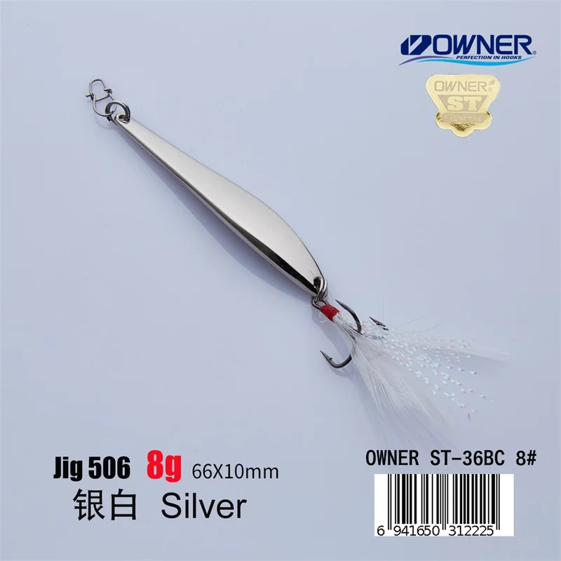 Silver 8g Feather APADA джиггинг 506 язык 8 г владелец тройной крючок 66 мм перо Многоцветный Металлический цинковый сплав рыболовные приманки - Цвет: Silver 8g Feather