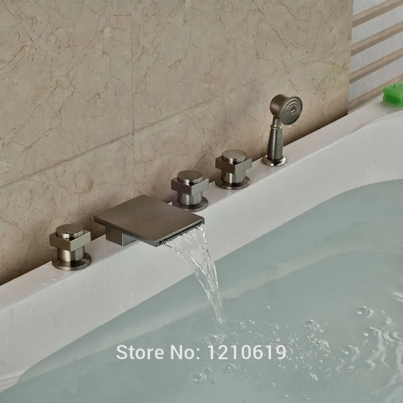 Новый Водопад ванна кран Набор никель Матовый 5 шт. Душ Ванна Смеситель на