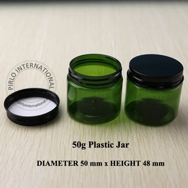 10 шт./лот 50 г D50 * H48mm ПЭТ Крем банку косметическая коробка с винтом Алюминий Кепки