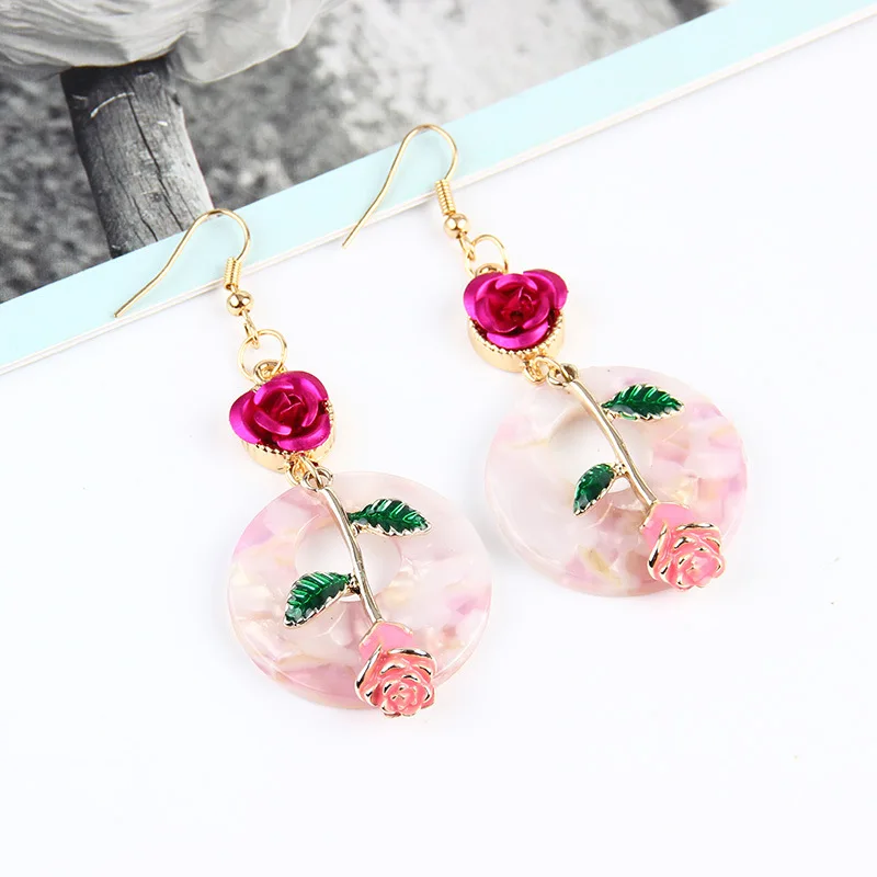 Богемия Роуз акриловые мотаться Для женщин Полу Prcious камень Круг золото Винт