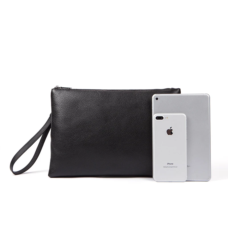 WESTAL мужской кожаный конверт клатч большой натуральная кожа однотонный черный