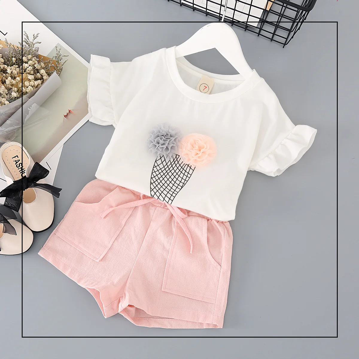 GHFTTY/Одежда для девочек летняя одежда футболка с короткими рукавами и кружевными