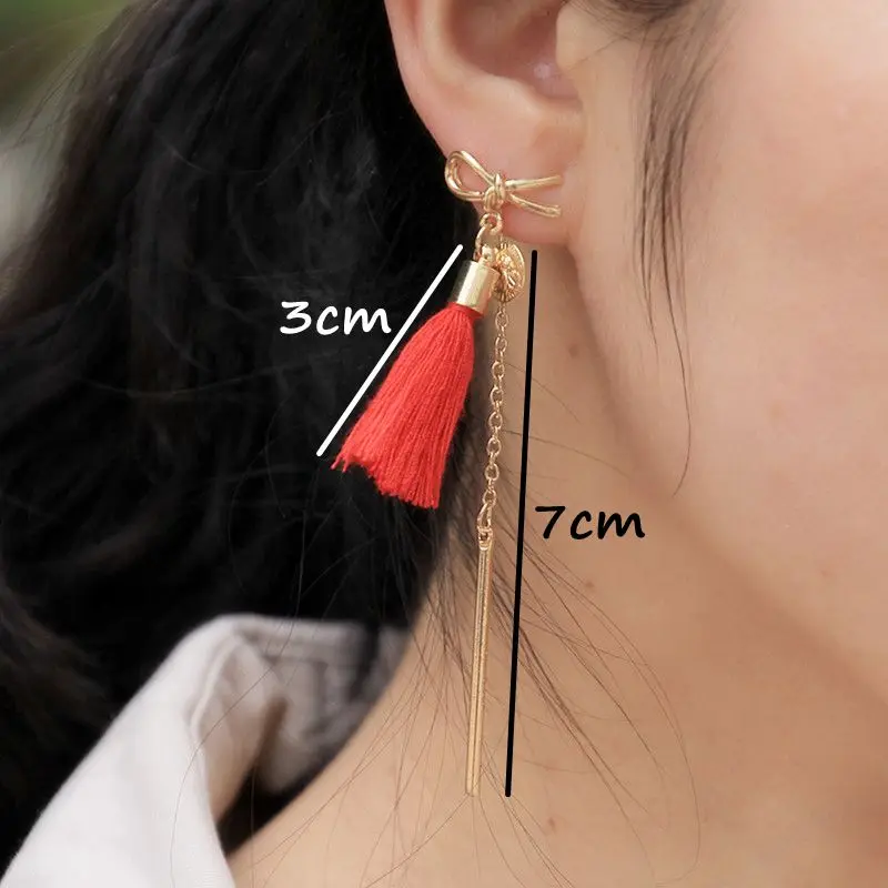 E0222 длинные золотые серьги с кисточками Милый Бант резинкой Висячие для женщин
