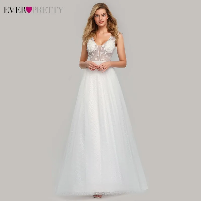 F-Style-EZ07834 Свадебное платье трапециевидной формы размера плюс Ever Pretty EP07839, сексуальное кружевное платье с аппликацией, дешевое простое Макси платье для невесты, Vestidos De Novia - Цвет: F-Style-EZ07834
