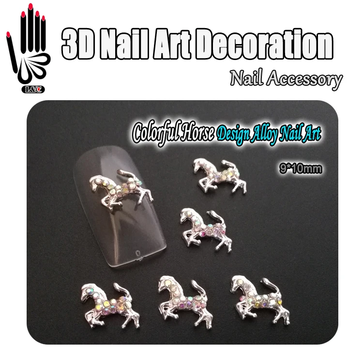 10 шт./лот 3D металлический дизайн лошади AB Стразы сплав ногтей украшения для