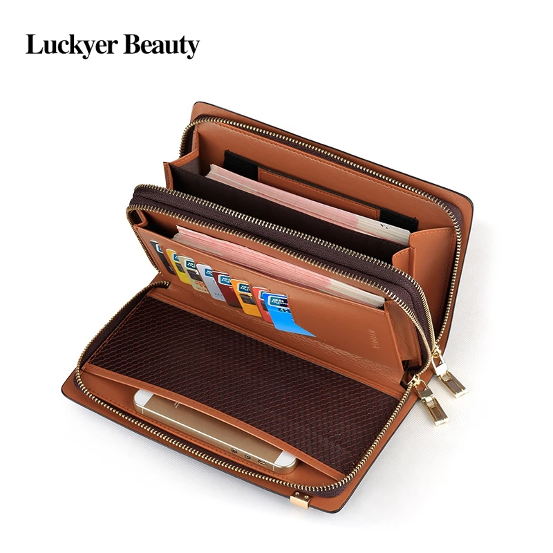 Деловой мужской длинный кошелек дизайнерский двойной молнией однотонный