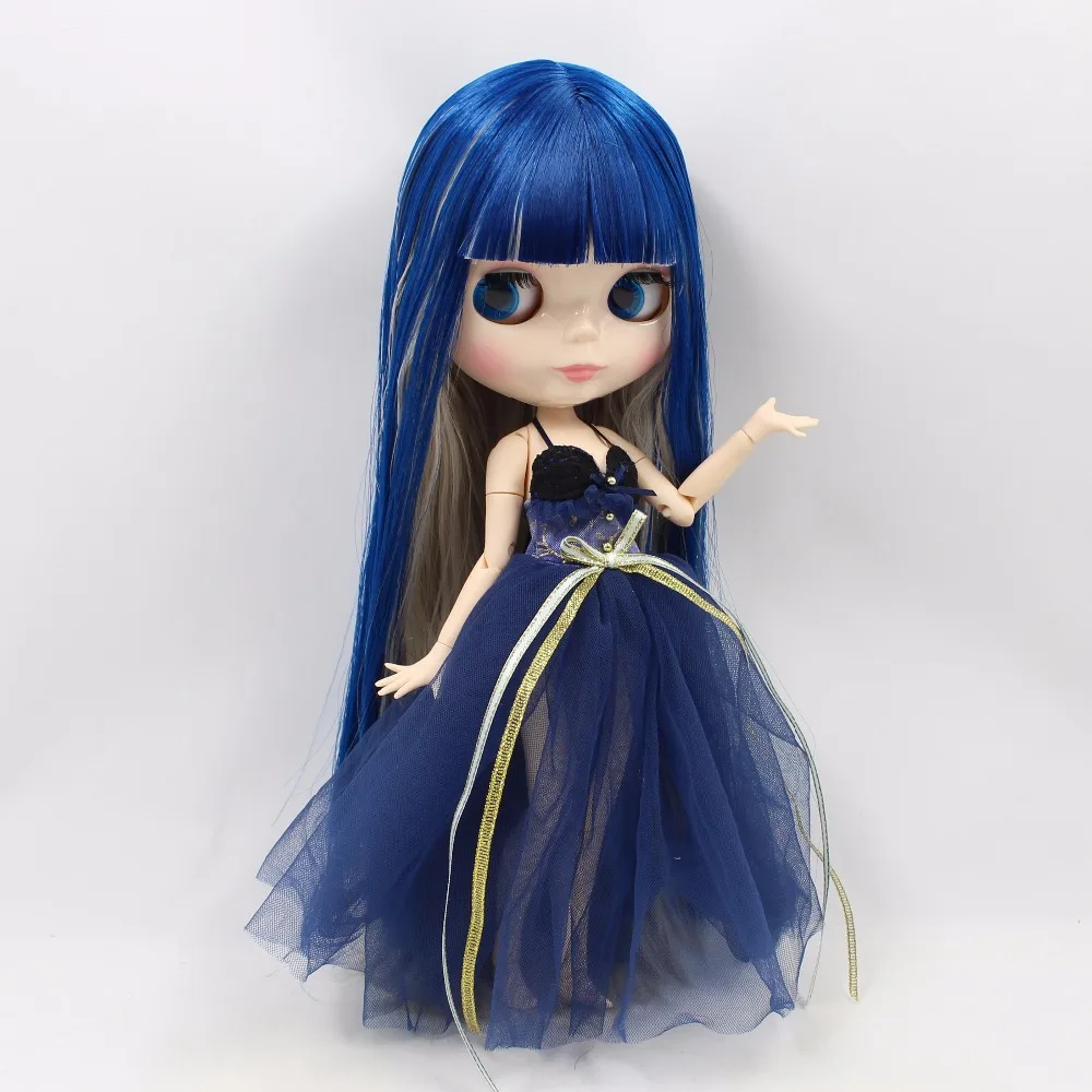 Фабричная кукла blyth голубая смесь седые волосы прямые белая кожа шарнирное тело